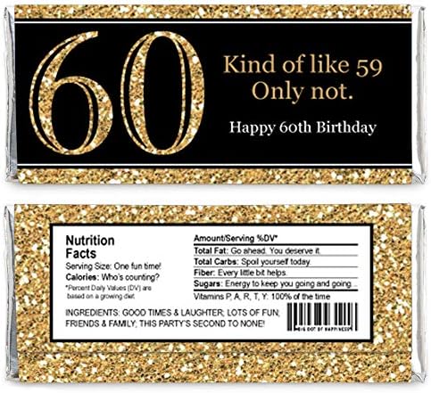 Голема точка на среќа Возрасен 60 -ти роденден - злато - бонбони бар -завиткувачи за роденденска забава - сет од 24