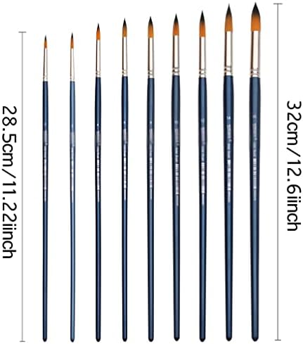 Четки за зашилени врвови на ореви 9 парчиња синтетичка уметност боја четка поставена за акрилно акварелно масло за сликање долга рачка