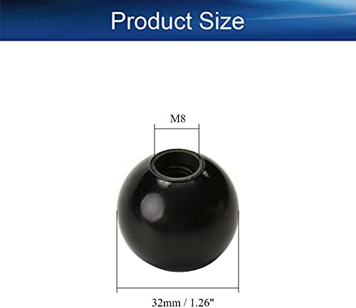 Bettomshin 7Pcs Thermoset Ball Knob M8 Female Thread Bakelite Handle 32mm/1.26 Diameter Spherical Handle Smooth Rim Black for Lawn mowers