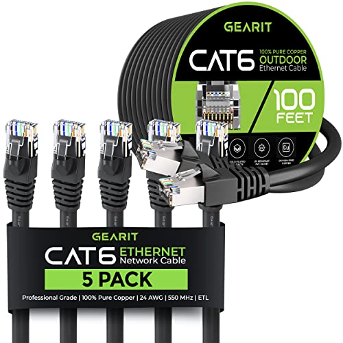 GearIT 5Pack 35ft Cat6 Етернет Кабел &засилувач; 100ft Cat6 Кабел