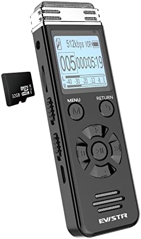 EVISTR V508 Дигитален Диктафон СО SD Картичка-Уред За Аудио Снимање За Предавања и Состаноци Со Надворешен Микрофон, Линија, лозинка, USB Полнење