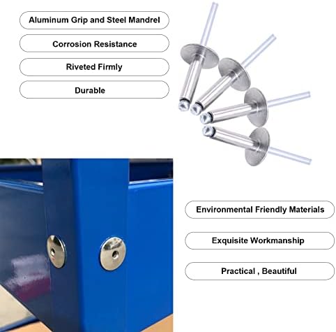 60 парчиња 3/16 х 3/8 х 5/8 Големи Глави Алуминиумски Слепи Навртки, 4,8 х 9,5 х 16мм Големи Прирабнички Поп Навртки