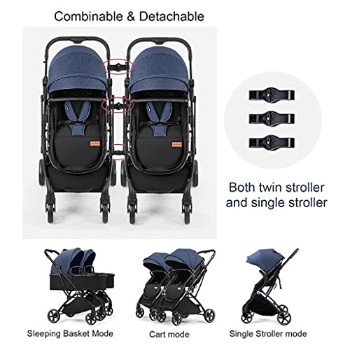 Колички близнаци двојно шетач за бебиња за бебиња за новороденче, двојно шетач за новороденчиња со тандем седење, преголема крошна, шетач за тандем чадор за момчињ?