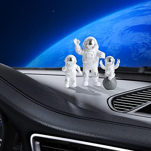 Фигура на астронаутот WinUSD, сет од 3 огледало астронаутска статуа декор, смола вселенска фигура за торта топер десктоп украс украс во просторот декор и занаетчиски п