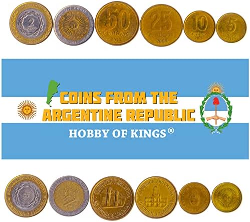 5 Монети Од Аргентина | Аргентинска Колекција На Монети 1 5 10 50 100 Пезоси | Циркулирани 1974-1981 | Жито Гранче | Хозе Де Сан Мартин