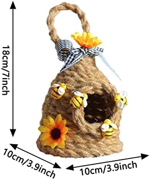 Пролет Кошница Декор, Пчела Ден Нивоа Послужавник Декор Мини Предмети, Рустикален Фарма Сончоглед Јута Кошници Со Биволи Лакови Дома Плетење