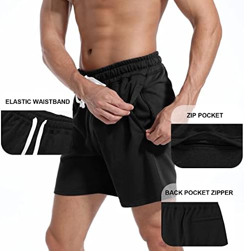 Tigerspot Mens 5,5 Обични памучни шорцеви за тренингот за вежбање џогери салон за пот со патенти со џебови