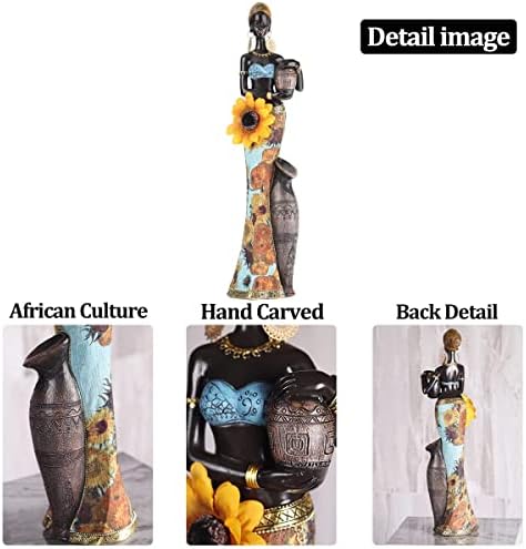 Qianling сончогледни африкански дама фигура, смола фигурини на афроамериканци, афроцентричен декор африкански статуа, погодна за ентериер,