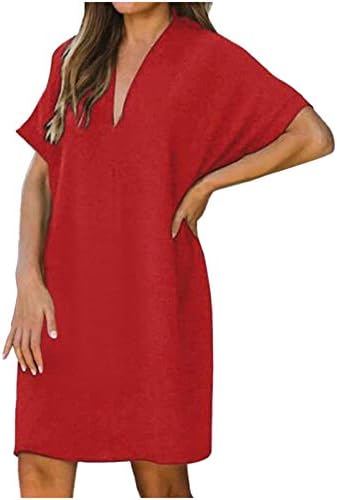 Женска облека, обична цврста плус големина V-врат фустан Краток ракав договор за облекување крпа за облекување на договор