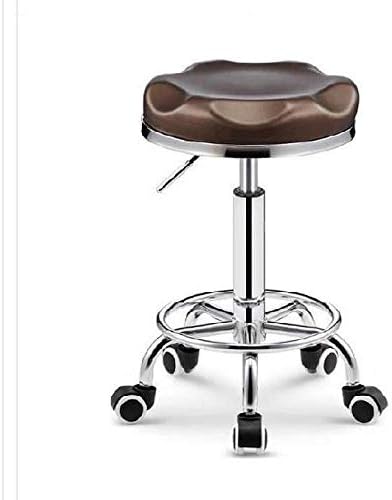 Салонски стол стол со тркала ， столче за столче со тетоважа со кафеава пун-синтетичко кожено седиште ， прилагодлива висина 45-58