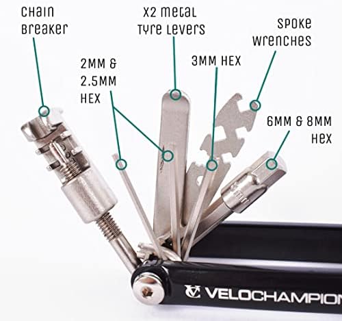 Velochampion MLT18 Bicycle Multitool со вграден сплитер за прекинувачи на ланец. 18 функции во 1 алатка. Идеално за одржување на велосипед