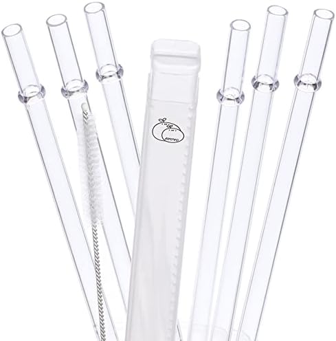 AYOYO 6 Pack 11 Inch Reusable Plastic Straws Clear Tritan Drinking Straw Portable Straws With Telescopic Case/Cleaning Brush for 24oz - 40oz Mason Jar Tumblers