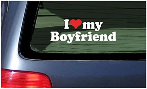 Го сакам мојот дечко ~ налепница за прозорец со бел автомобил со налепници со црвено срце винил