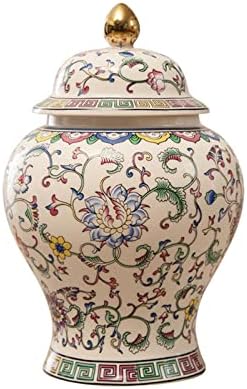 Керамички ѓумбир тегла Керамички цвет вазна кинески стил со капакот храм тегла вазна декоративна тегла чај канистер за украси за украси за домашни