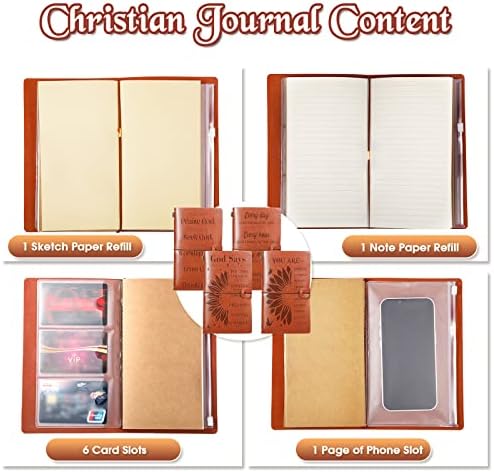 Телинг 4 парчиња кожен весник тетратка христијански подароци за жени, списание за полнење за мажи врежани библиски стихови инспиративни