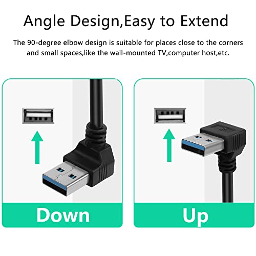 Gelrhonr 90 степени краток USB 3.0 продолжен кабел 0,2m Тип А машко до женски кабел за продолжување на кабелот за пренесување