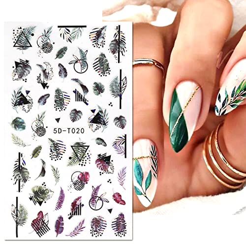 Jmeowio 7 листови 3Д врежани пролетни цветни нокти налепници за уметност декорации самолепливи pegatinas uñas 5d шарени летни лисја цветни нокти за нокти дизајн за украсување