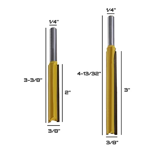 2 парчиња 1/4 '' Шанк Екстра долги директни рутер парчиња двојно флејта со директно жлезди парчиња за кастрење на мелење на дрво