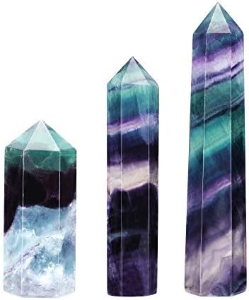 Кристалтс Флуорит заздравувачки кристални стапчиња постави фацетирана призма скапоцен камен точка стапче врежан реики лечен камен со кутија подарок
