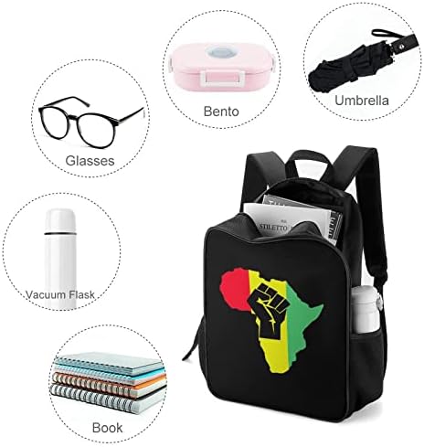 Црна моќна тупаница со афро унисекс ранец лесен дневен пакет торба со рамо со џебови за шише со вода
