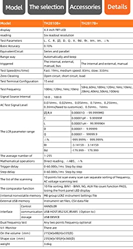 Th2817b+ Дигитална прецизност LCR мерач 0,1% Тест за отпорност на капацитивност на точност 100kHz