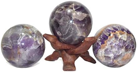 Исцелување4U сфера аметист Индиска големина 2,5-3 инчи и една дрвена топка стојат природна кристална топка сфера Васту Реики Чакра заздравување