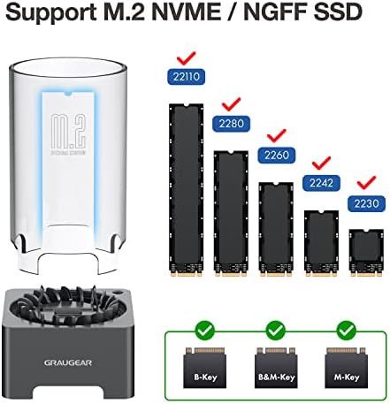 GRAUGEAR M. 2 NVMe SATA SSD Приклучна Станица, USB 3.2 Gen 2 10gbps Надворешна Докинг База Со Вентилатор За Ладење, Uasp Трим