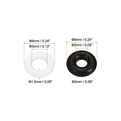 Меканиксиност 6mmx2mmx2mm нитрилна гума О-прстени црни 250 парчиња, 6mmx3mmx1.5mm силиконски гумени заптивки заптивки бели 30 парчиња