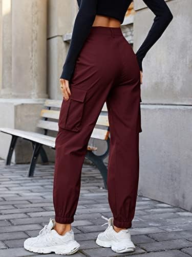 Makemechic женски обични товарни панталони со високи половини со високи половини со џебови