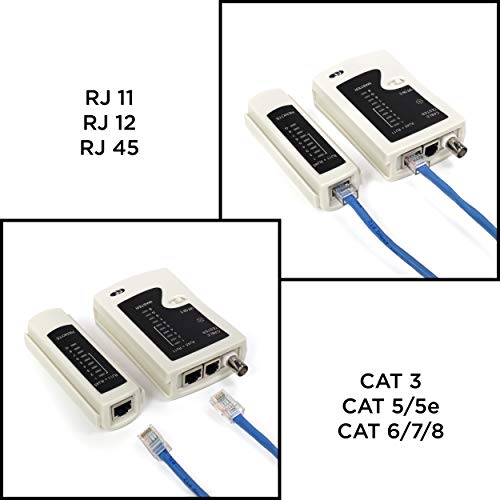 Универзална алатка за тестер на кабел за мрежни мрежи, BNC, RJ45, RJ11 Мулти-Тестер бело