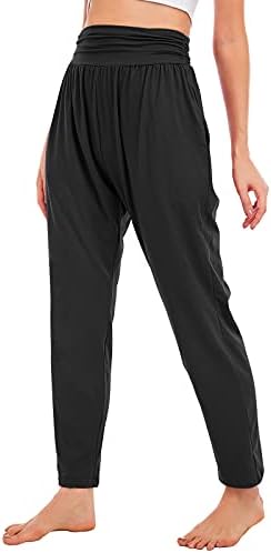 Faylr жени со високи половини панталони, еластична работа, обични панталони тренинзи за тренингот на глуждот со џебови со џебови