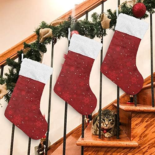 Алаза Божиќни чорапи Црвени снегулки Класични персонализирани големи декорации за порибување за семејни сезонски празници Декор 1 пакет,