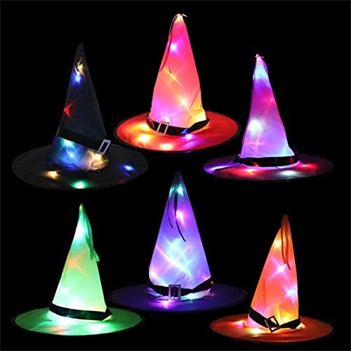 Олдман Ноќта на вештерките блескава капа со LED светла за вештерки, волшебник капа Ноќта на вештерките Декорации Ноќта на вештерките, виси капа за вештерки за надвор