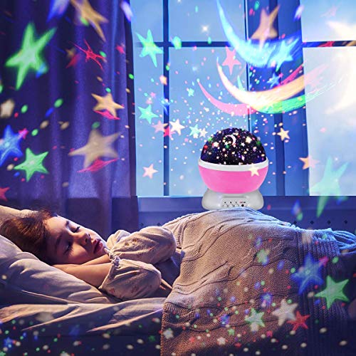 Alenbrathy Ноќна Светлина Светилка, Ѕвезда Проектор Романтична, LED Ноќно Светло 360 Степен Ротација, 4 LED Светилки 9 Светлосна Боја