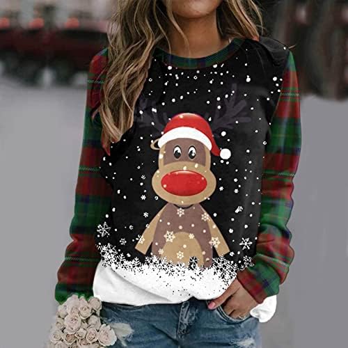 Божиќна симпатична маица за ирваси за жени шарени долги ракави пулвер врвови мода печатена екипаж вратот Туника маици кошула