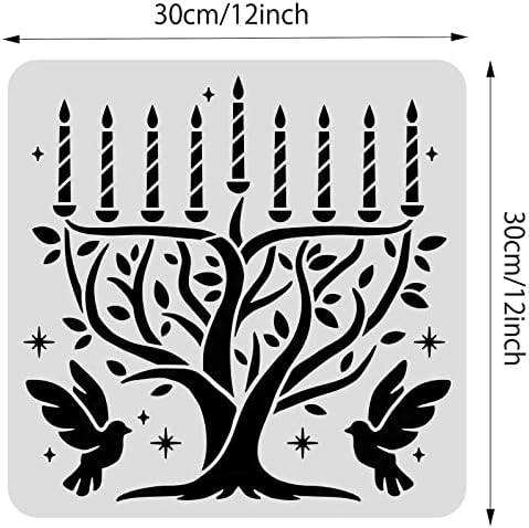 Бенекрет Ханука Тематски цртање матрици, 12x12inch свеќа, гулаб, образец за дрво на живот за правење картички за книги, ткаенина, мебел