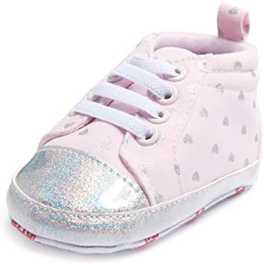 Nuby Baby Girls High Top Printed Sneakers, Non Slip Мека единствена креветчето и прво одење на сјајни чевли за новороденчиња