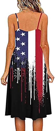 Миашуи Летен Фустан Со Ракави За Жени Денот На Независноста Летни Фустани За Жени Печатење Без Ракави V Фустан Цврст