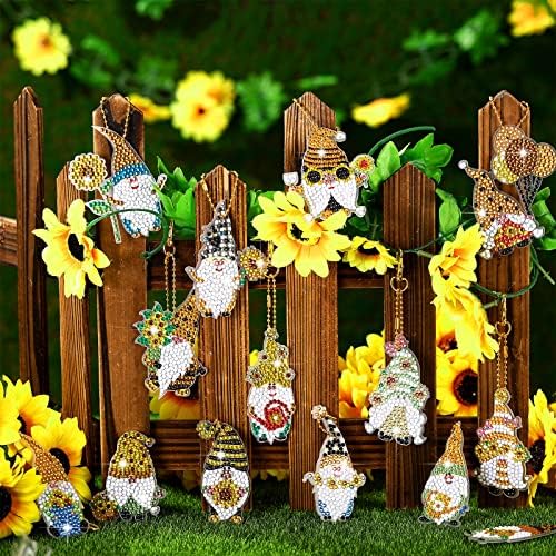 Гленмал 15 парчиња сончоглед GNOME Diamond Cayseaks Keychains Sunflower Elf 5d DIY Diay Diamond Art Keychains KIT DIY клучен прстен за прстен за почетници возрасни деца пролетни летни занаети Изработка
