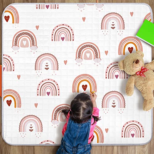 Boho Rainbow Portable Baby Play Mat, 43 x 43 инчи, што може да се преклопи со склопување, без лизгање за бебиња, деца играат душеци подлога