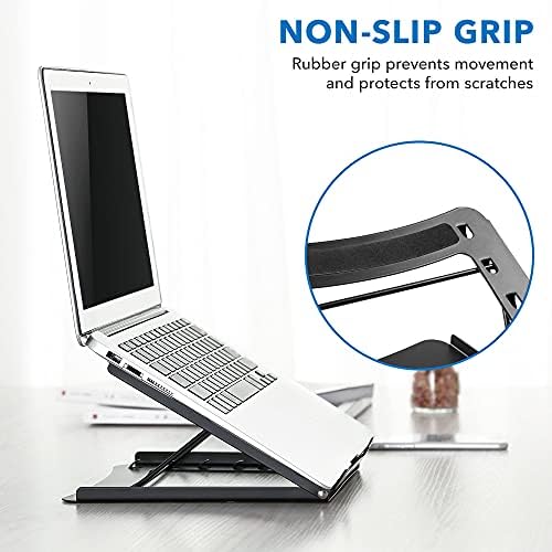 Стенд на лаптопот за прилагодлива висина на бирото - Црн цврст челик лаптоп кревач | 5 прилагодливи височини | Правилно позиционирање