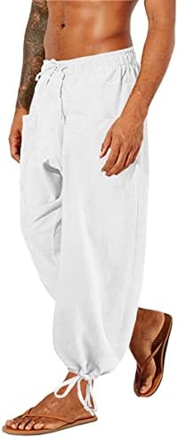 Гафенг машки постелнини панталони за лабава еластична половината случајна исечени панталони јога хареми панталони со џебови