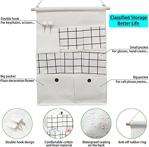 Организатор ЗА Складирање На Ѕидови РУИФИРАЈ со 7 Џебови, Памучна Ленена Висечка Торба За Плакарот На Вратата, Спалната Соба и Бањата