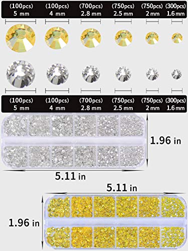 5400 Парчиња кристално Нокти Кристали Поставете Скапоцени Камења За Нокти Јасни И Цитрински Рамни Назад Тркалезни Мониста Стаклени Привлечности
