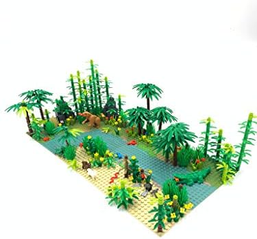 Модуларен градежен блок на градежни тули на генералот Jimим, поставени со дрвја растенија, животни и карпи Ботанички градежни блокови со часови