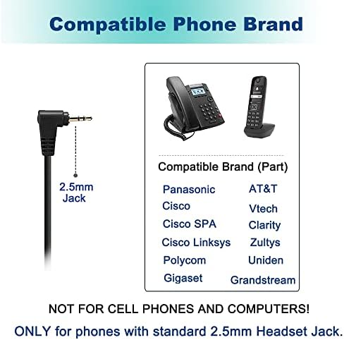 Телефонска слушалка од 2,5 мм со откажување на микро -бучава, канцелариски телефонски слушалки компатибилни со AT&T ML17929 VTech RCA Uniden Cisco Spa Grandstream Polycom без безжични телефон