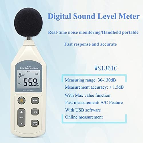 UXZDX Cujux Дигитален мерач на ниво на звук 30-130dB мерна мерка на инструменти за мониторинг на децибела за мониторинг