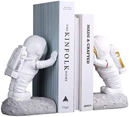 LKJH Bookends Астронаут Букендс Смола Spaceman Статуа Полица За Книги Декоративна Книга Поддржува Крај На Книги За Полици, Стопери За Книги За