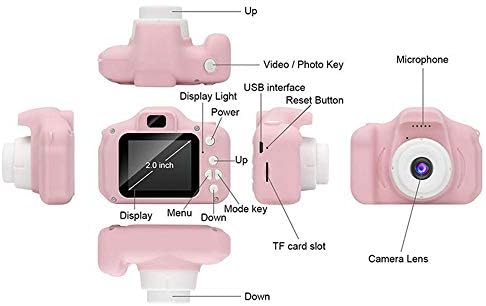Kids Kids Camera, симпатична камера, со 16 GB TF картичка, пиксели од 1300W, фото, видео режим, 1080p HD екран, USB полнење, за момчиња и девојчиња, розова