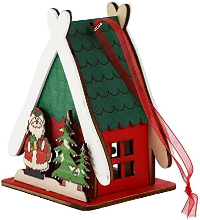Запостави 1 парчиња Божиќна светлечка дрвена куќа, Божиќна дрвена куќа приврзок, светлечки декор што виси од дрво, домашно приврзоци
